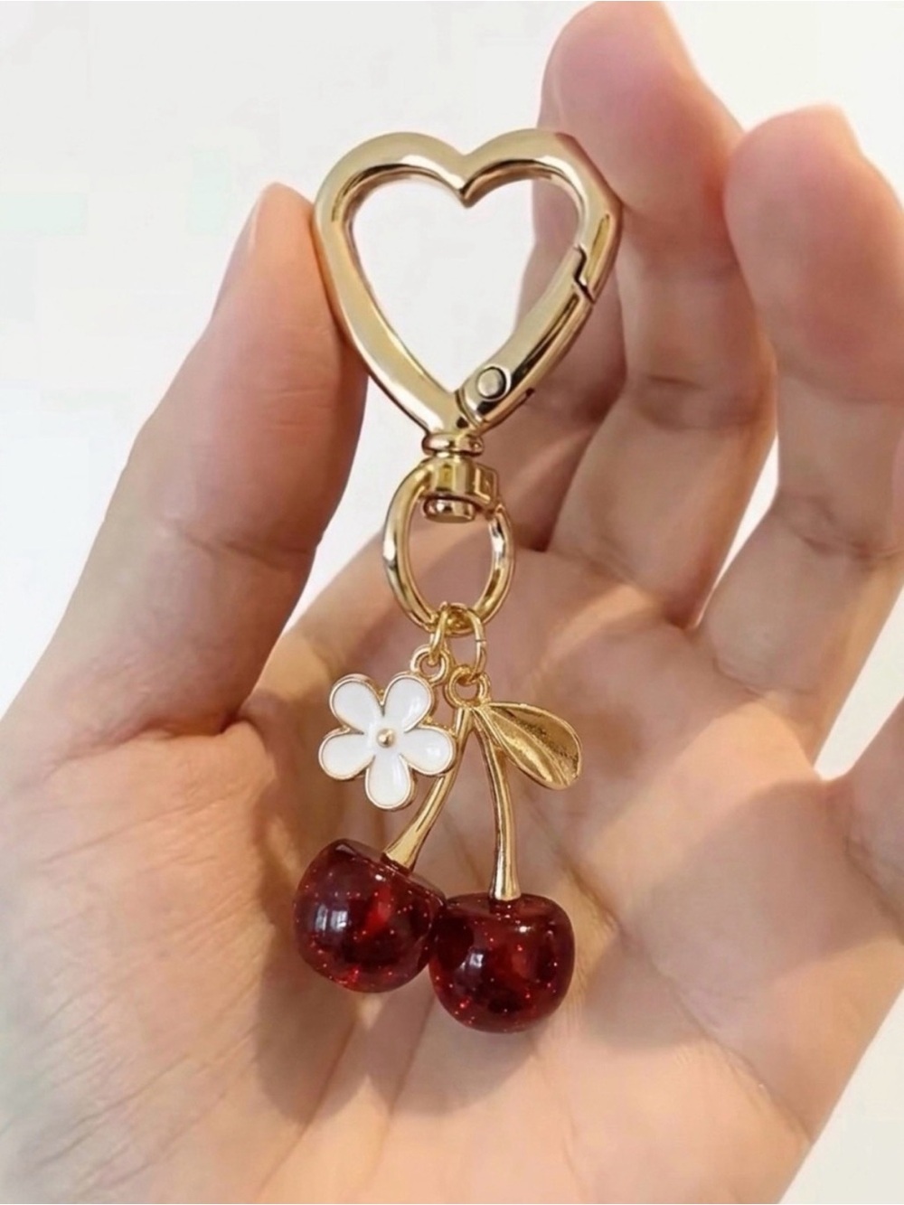 2 Pack Cherry Bag Charm ~ Gold & Deep Red - Picture 7 of 9